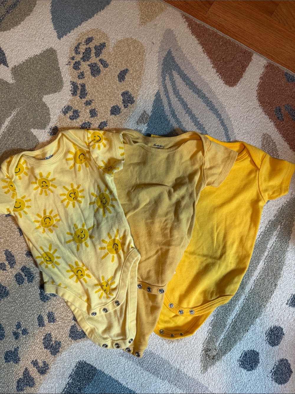 Yellow Baby One-Piece Bodysuits- Sun Print & Solid Styles 0-3 & 3-6 mo